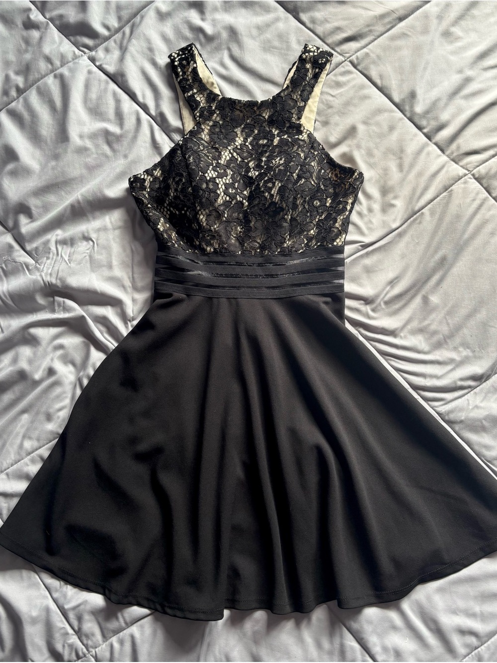 Speechless Black Lace Fit-and-Flare Mini Dress